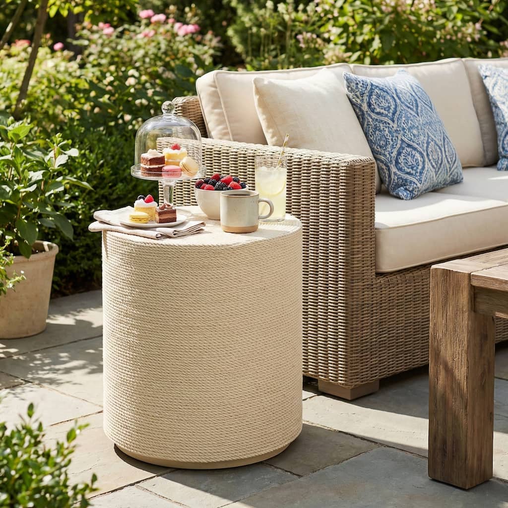Christopher Knight Home - Boho MGO Simulated Rattan Cylindrical Side Table with Woven Texture