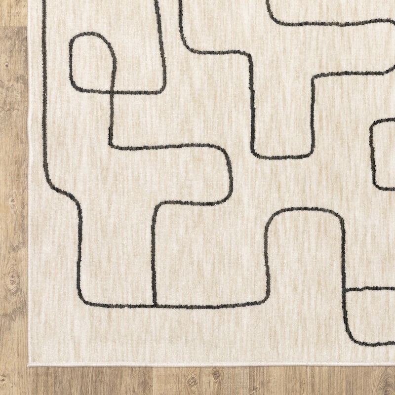 Hansel Abstract Lines Beige/ Black Area Rug