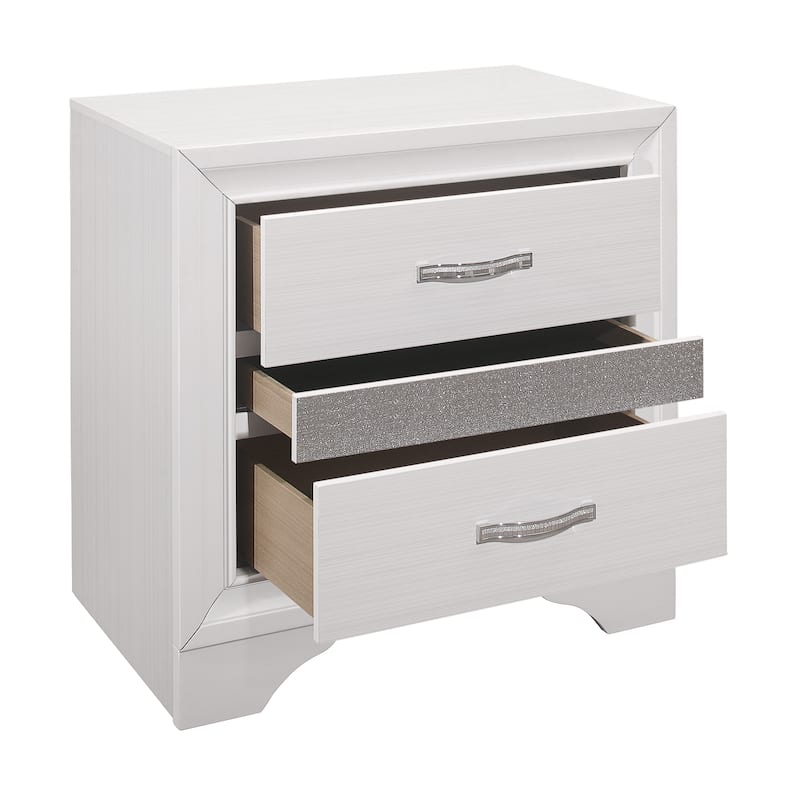 Modern Wooden Nightstand, Decorative Table with Silver Accents,Living Room Side Table with Hidden Jewelry Drawer