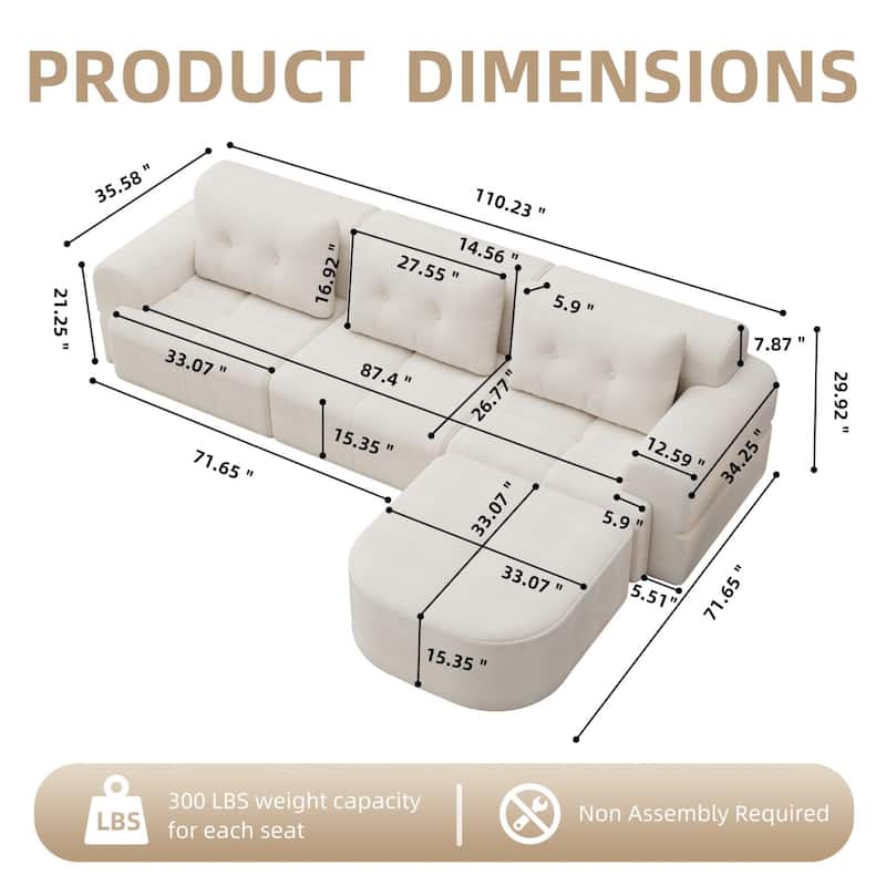 110.23" L-Shaped Chenille Sectional Sofa with Movable Ottoman