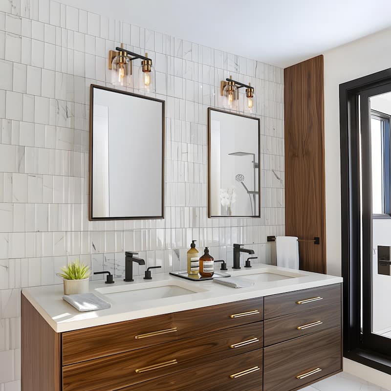 Modern Black Gold 2/3-Light Bathroom Vanity Lights Linear Wall Sconces for Powder Room
