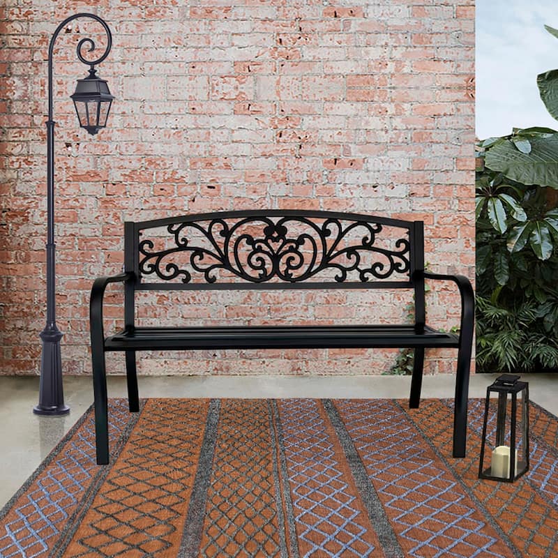 Garden Bench Patio Porch Chair Cast Iron Love Seat - 34.25" H x 50" W x 23.62" D