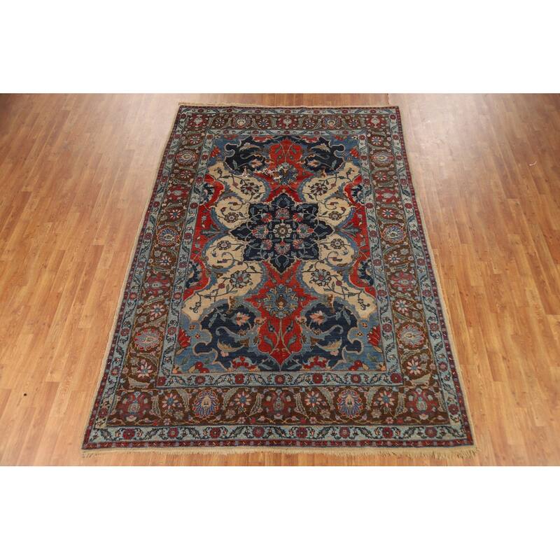 Medallion Tabriz Oriental Vintage Area Rug Hand-Knotted Wool Carpet - 6'7"x 9'7"