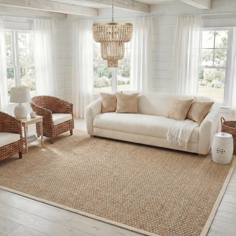 SAFAVIEH Natural Fiber Zymryd Basketweave Seagrass Rug - 9' x 12' - Natural/Ivory
