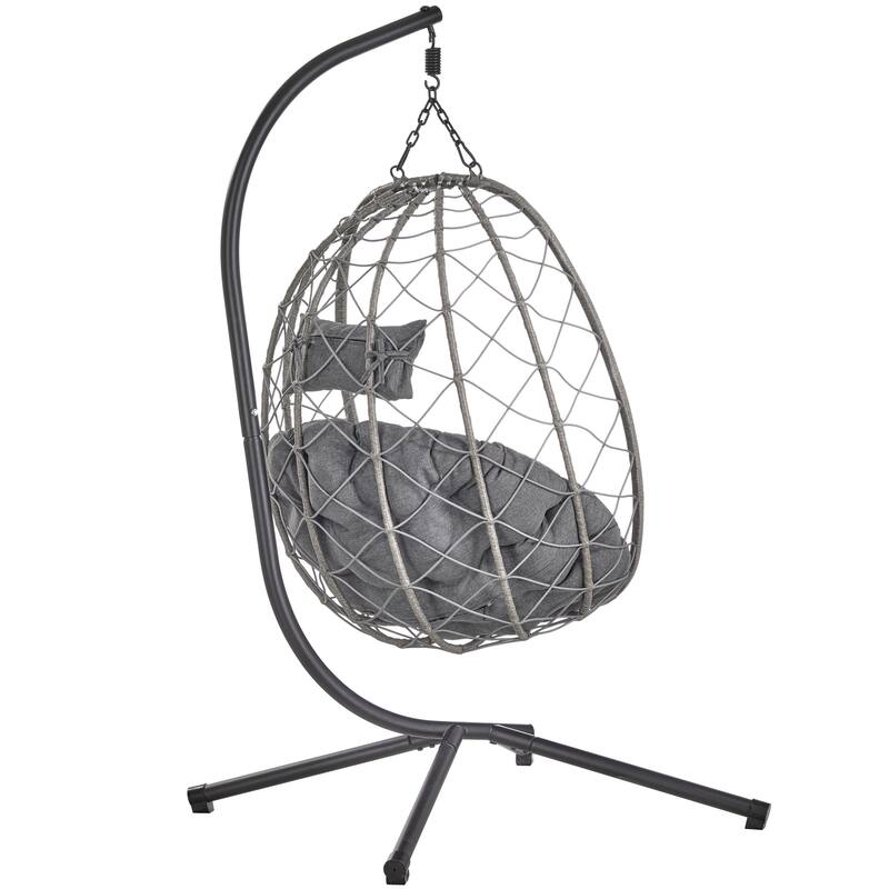 LeisureMod Summit Foldable Hanging Egg Swing Chair with Removable Cushion for Porch, Patio, Backyard, Garden, Lounge