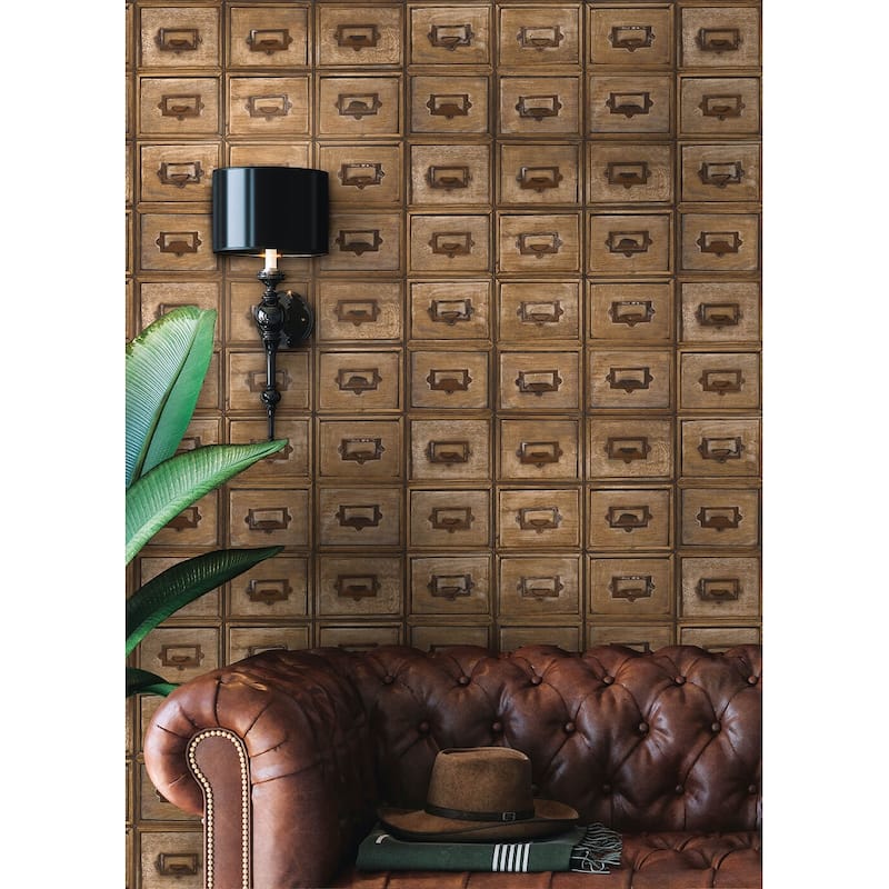 NextWall Library Card Catalog Peel and Stick Wallpaper - 20.5 in. W x 18 ft. L