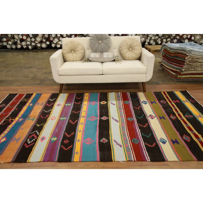 Hand Woven Oriental 100% Wool Carpet Southwestern Tribal Multi-Colored Kilim Area Rug - 9' 8'' X 5' 5''