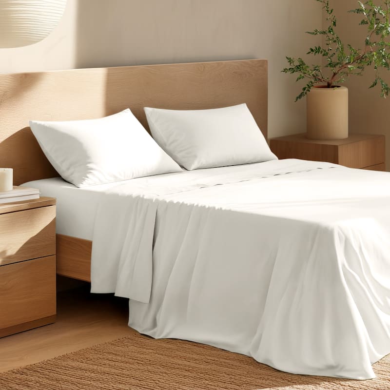 Bare Home Organic Cotton Sheet Set - Crisp Percale Weave - Split Head Flex King - Cream