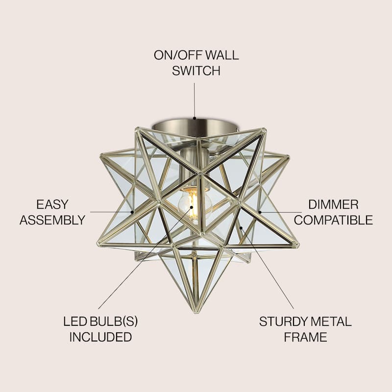 Lynn Moravian Star Metal/Clear Glass LED Flush Mount, by JONATHAN Y - 12"