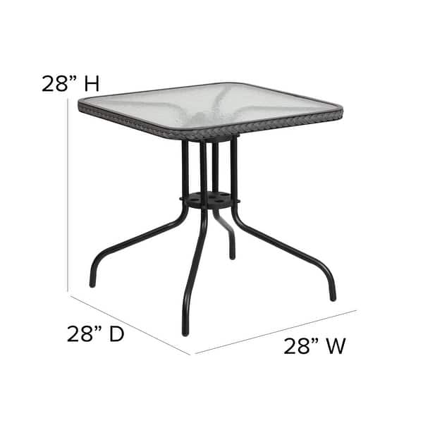 dimension image slide 0 of 3, Powder-coated Aluminum/ Rattan Lightweight 5-piece Outdoor Dining Set - 28"W x 28"D x 28"H