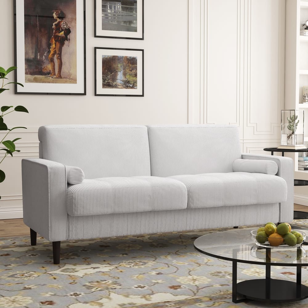 Corduroy Solid Wood Legs Modern Loveseat Sofa with Bolster Pillows