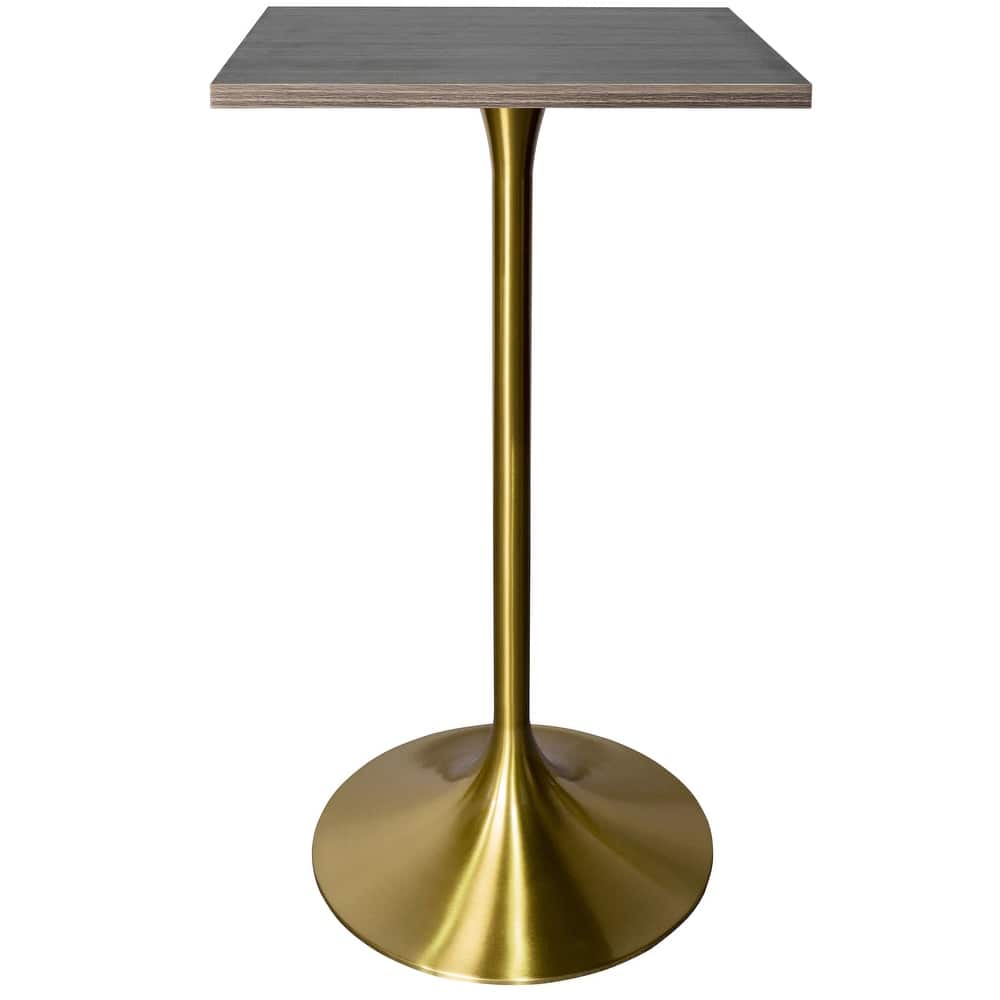 Verve 43 in. Tall Bar Height Dining Table Square MDF Wood Tabletop in Gold Stainless Steel Pedestal Base Accent Bar Table