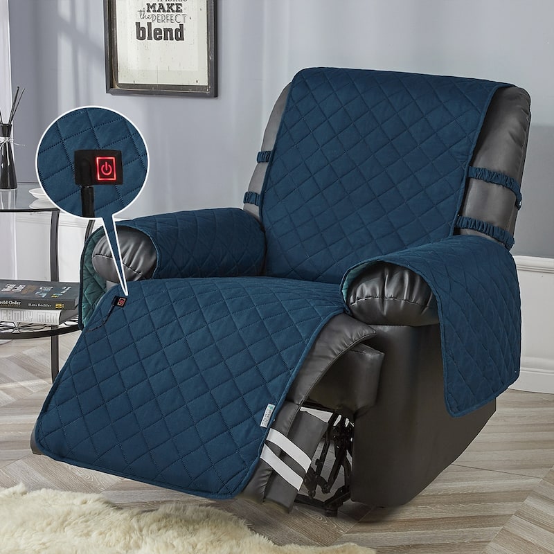 Stonecrest Heated Recliner Chair Cover, Microfiber Recliner Slipcover - Recliner 23" Regular - Indigo