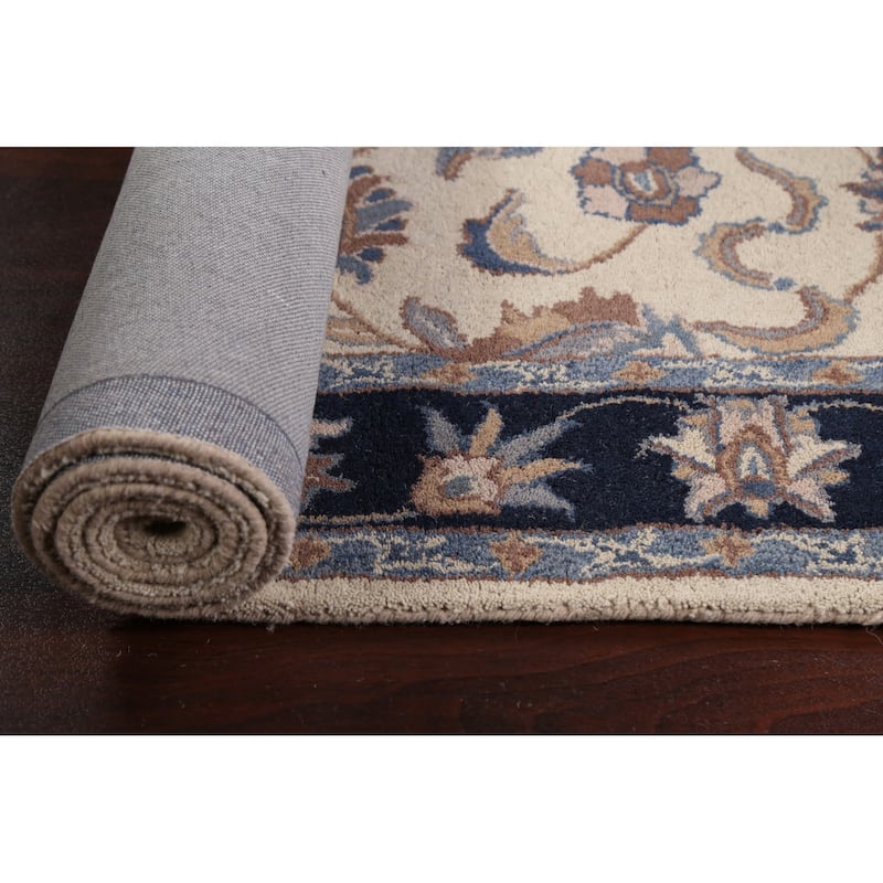 Beige Traditional Floral Oriental Wool Area Rug Hand-tufted Carpet - 5'0" x 8'0"
