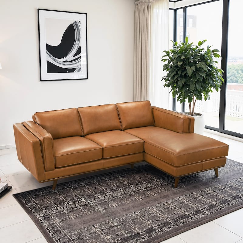 GDFStudio - Chase Genuine Leather 3-Seater 90.9" Right-Facing Sectional Sofa