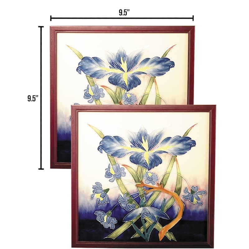 Springdale 9.5 H Iris 2 Piece Hand Painted Porcelain Decorative Wall Art - Blue