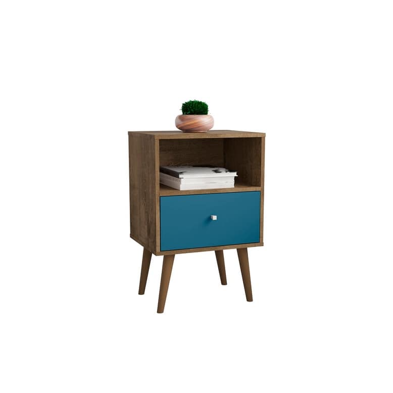 Liberty 1.0 Mid Century Modern 1 Drawer Nightstand - Brown/ Blue