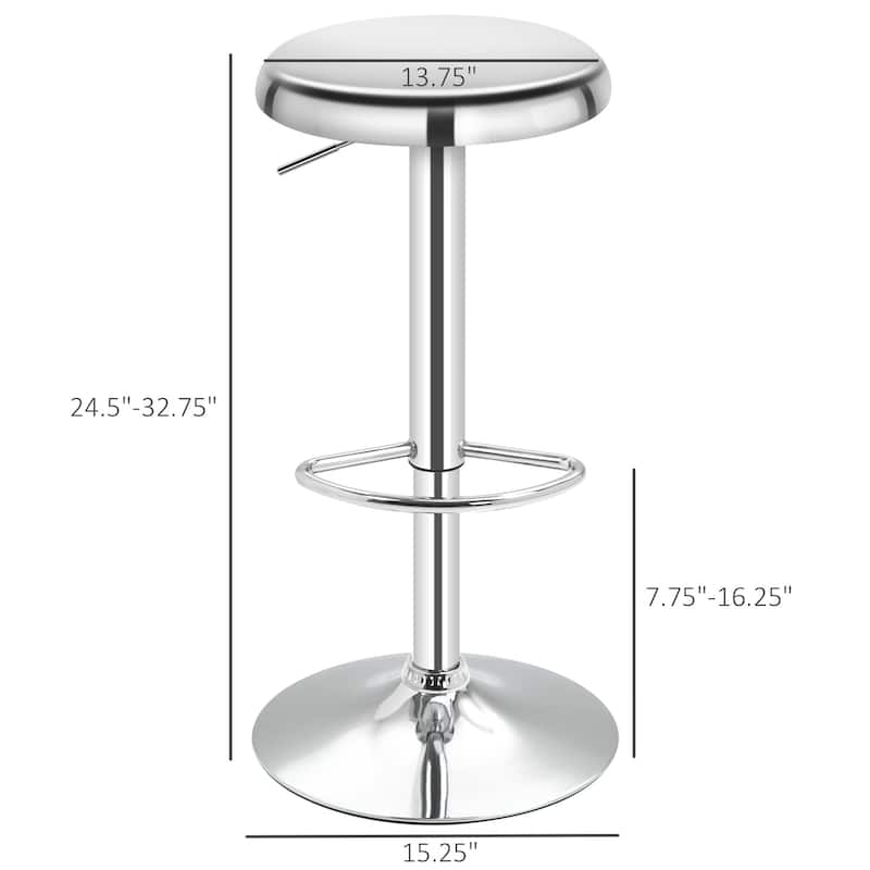 HOMCOM Adjustable Bar Stools Set of 2, Modern Swivel Barstool with Footrest, Stainless Steel Round Top for Kitchen
