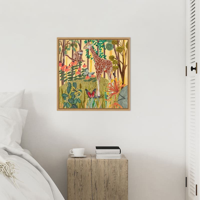 Giraffe in nature by Caroline Bonne Muller Framed Canvas Wall Art