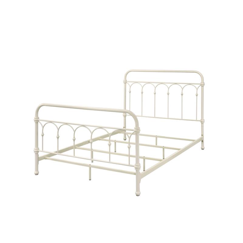 Classic White Full Bed with Spindle Headboard and Footboard, Metal Frame with Box Spring Support