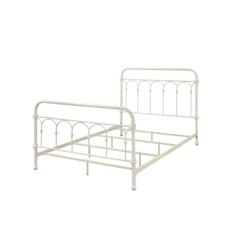 White Full Bed Frame with Spindle Design - 330lbs Capacity, Metal Support, Box Spring Compatible