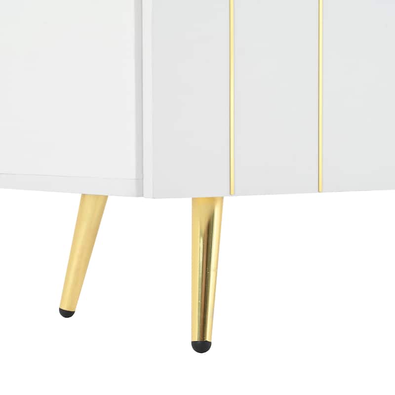 62.9" TV Stand with Metal Legs, Adjustable Shelves & Gold Line Doors for TVs Up to 70"