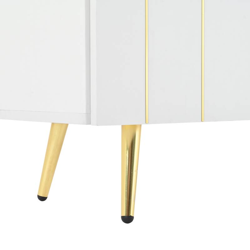 Wood Shoe Cabinet for Entrance, Modern Narrow Cabinet with Gold Metal Legs, Adjustable Shelves, Decorative Hallway Console