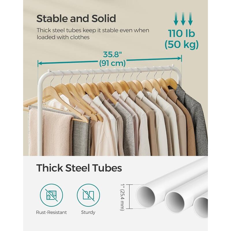 Clothes Rack with Wheels, 35.8 Inch DoubleRod Garment Rack Bed Bath