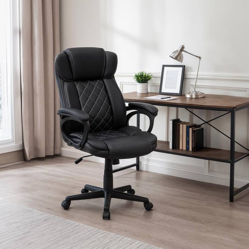 Faux Leather, Diamond-Stitch Padding, Executive Office Chair