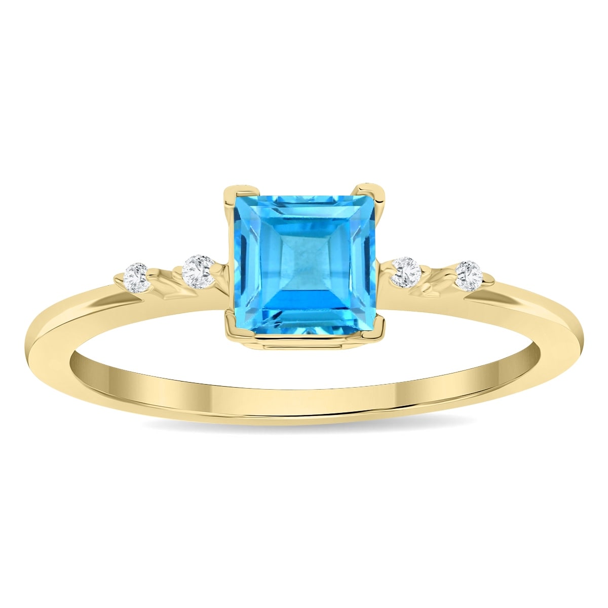 Marquee Women's Square Shaped Blue Topaz and Diamond Sparkle Ring in 10K Yellow Gold
