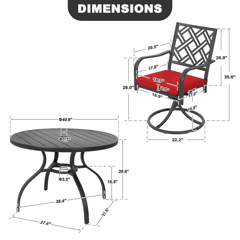 5-Piece Metal Outdoor Dining Set with Umbrella Hole and 4 Swivel Chairs