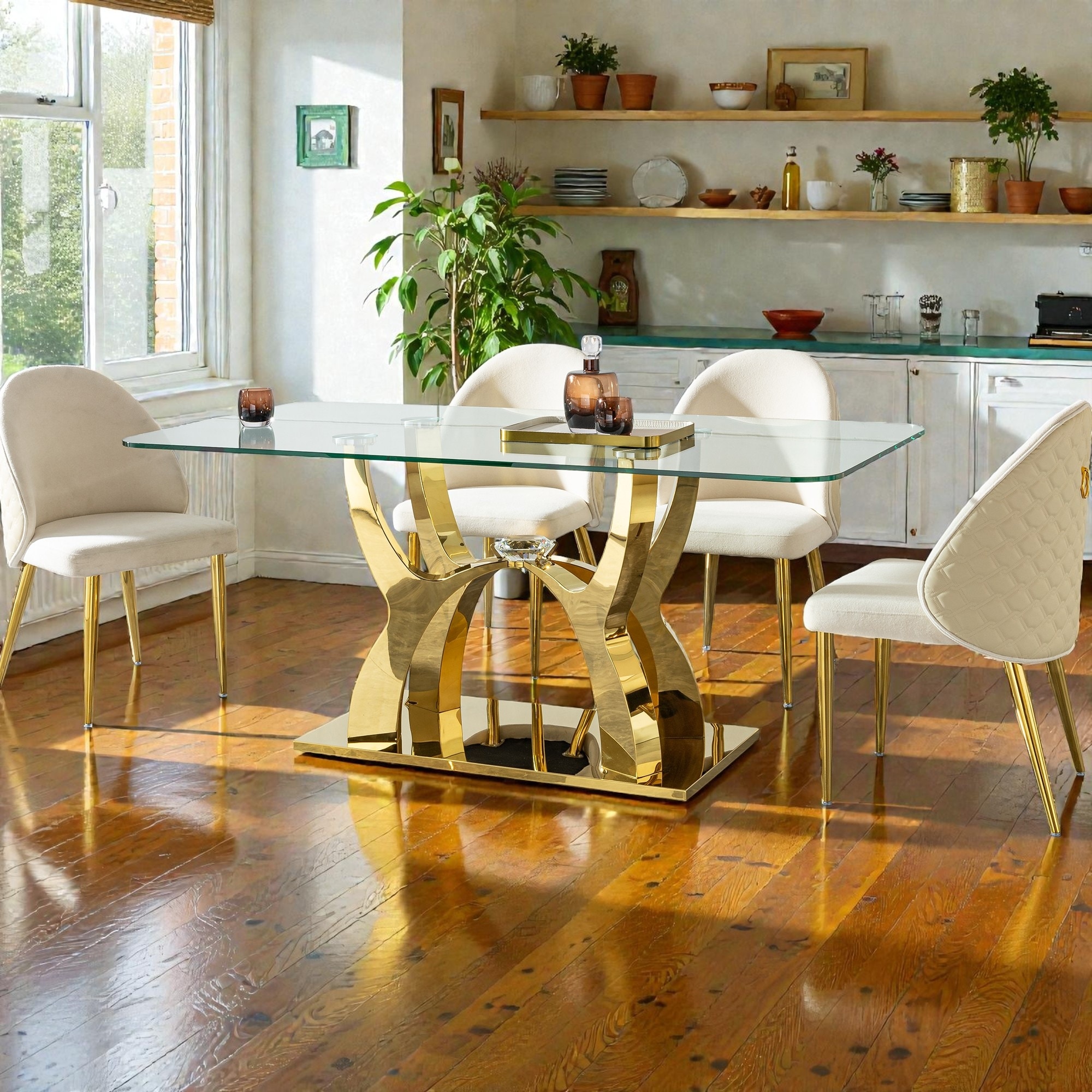 68.9 Inch Luxury Glass Dining Table for 6, Clear Tempered Glass