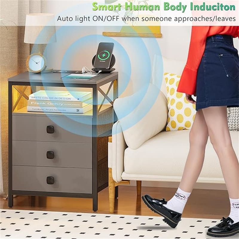 LED Nightstand with Wireless Charging Station