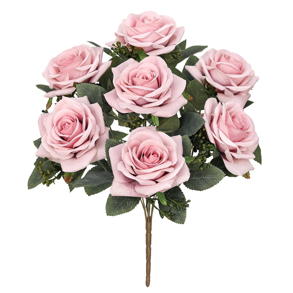 Set of 2 Pink Mauve Artificial Queen Tea Rose Flower Stem Bush Bouquet 17in - 17" L x 9" W x 9" DP