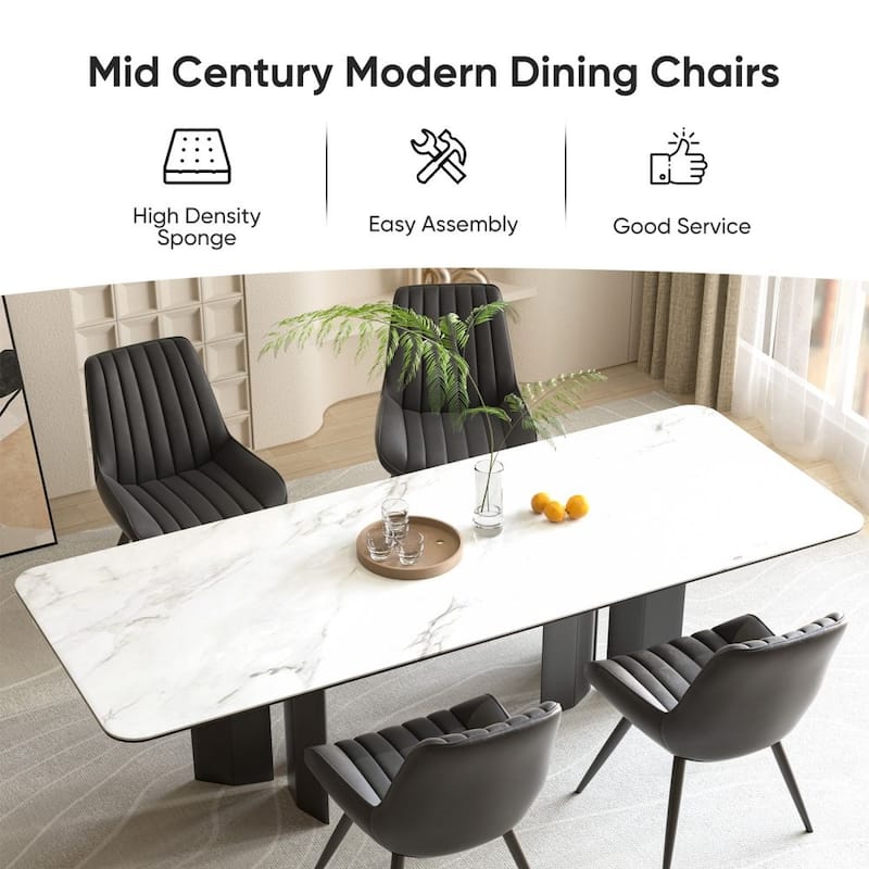 Set of 2 Dining Chairs with Black Metal Legs