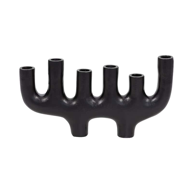 Sagebrook Home Aluminum and Suar Wood 13-Inch 6 Taper Candelabra Black - Elegant Candle Holders - 13" x 2" x 7"