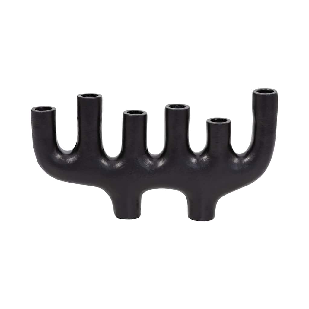 Sagebrook Home Aluminum and Suar Wood 13-Inch 6 Taper Candelabra Black - Elegant Candle Holders - 13" x 2" x 7"