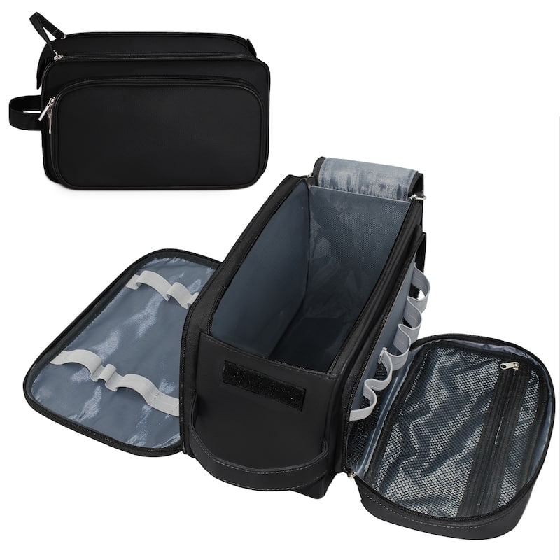 PU Leather Toiletry Bag for Men - Water-Resistant Travel Dopp Kit for Grooming, Shaving, Cosmetics & Accessories