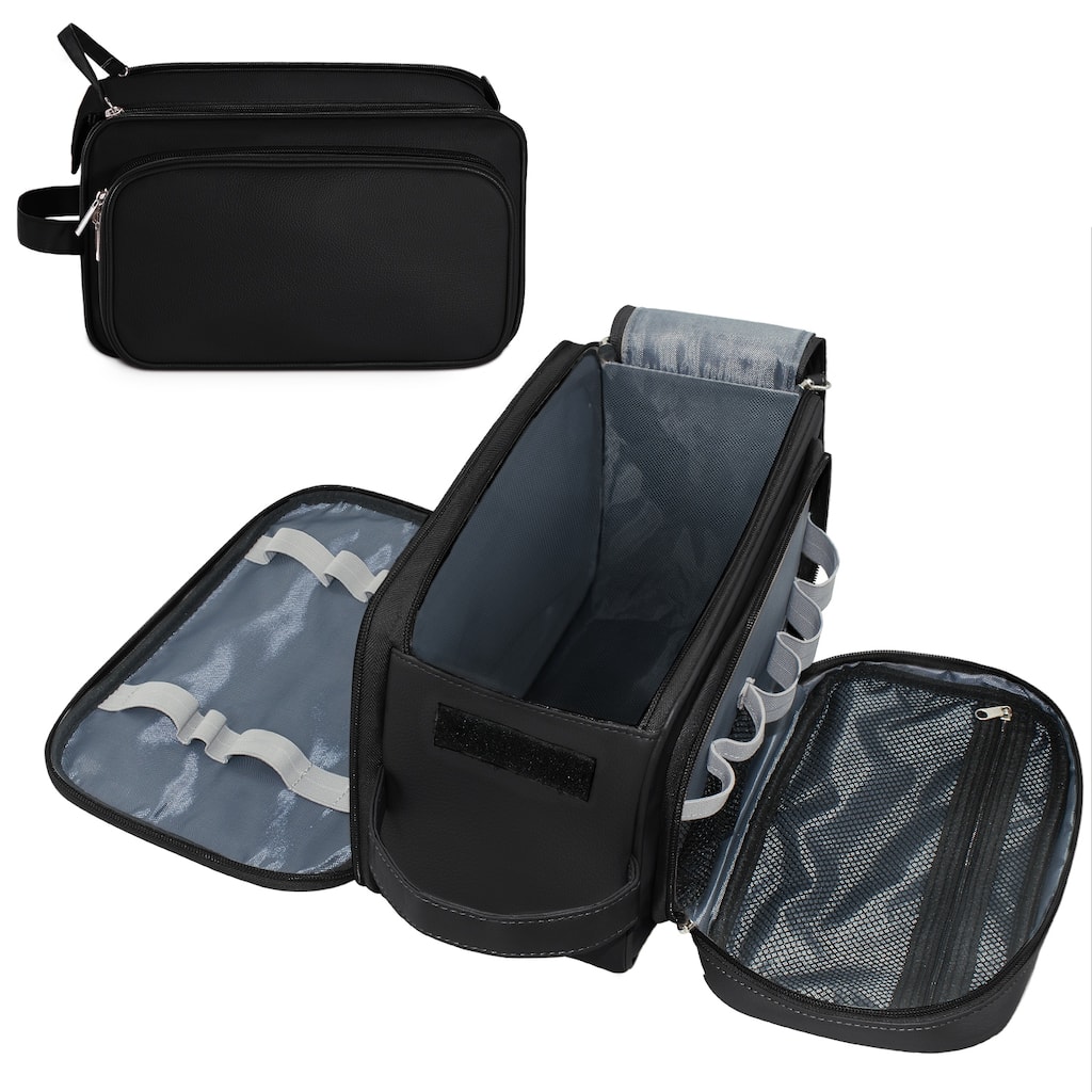 PU Leather Toiletry Bag for Men - Water-Resistant Travel Dopp Kit for Grooming, Shaving, Cosmetics & Accessories