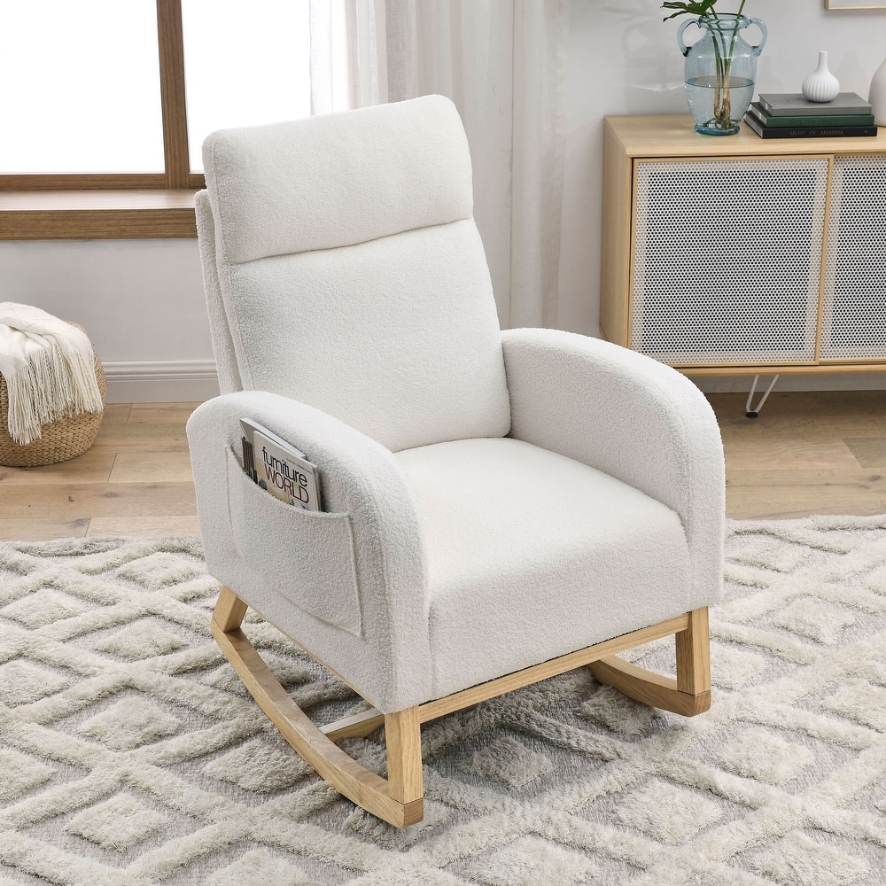27.6"W Modern Accent High Backrest Living Room Lounge Arm Rocking Chair, Two Side Pocket