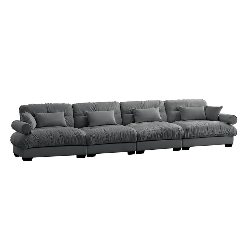 Vintage Velvet Modular Sofa with Cloud Inspired Cushions and Bolster Armrests for Cozy Living Room and Guest Room