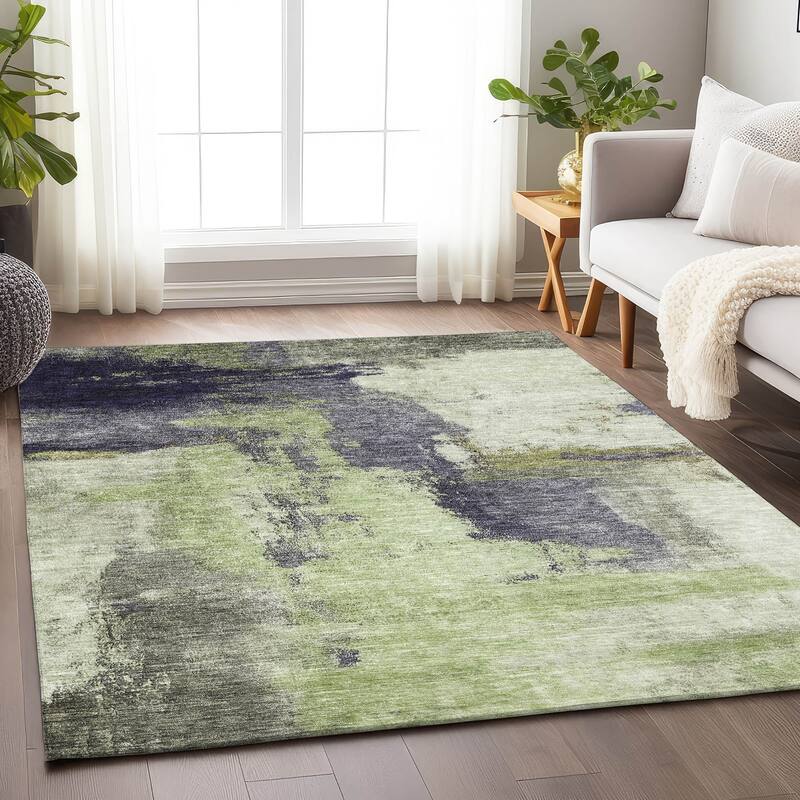 Machine Washable Indoor/ Outdoor Contemporary Abstract Chantille Rug - Fern - 3' x 5'