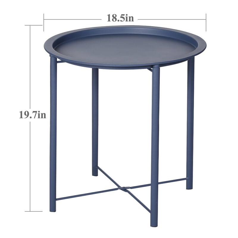 VECELO 1/2-Pack Blue Modern Side Table/ End Table with Round Removable Tray X-Shape Frame for Living Room or Bedroom