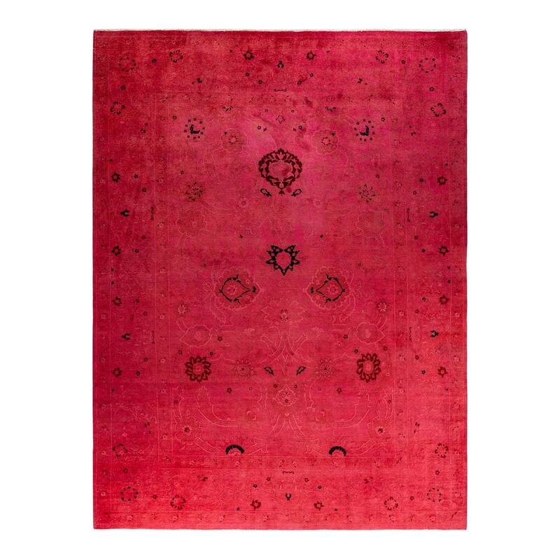 Overton Hand Knotted Wool Vintage Inspired Modern Contemporary Overdyed Pink Area Rug - 8' 9" x 11' 9"