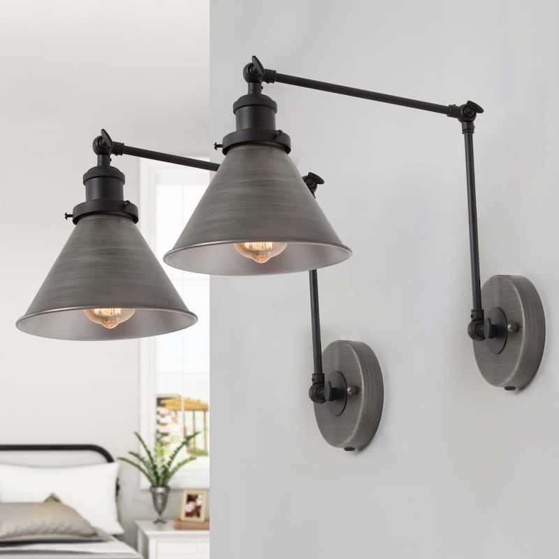 Malryn Set of 2 Modern Adjustable Swing Arm Lights Plug-in/Hardwired Wall Sconces - 19.7'' L x 7.5'' W x 9.1'' H - Brushed Silver
