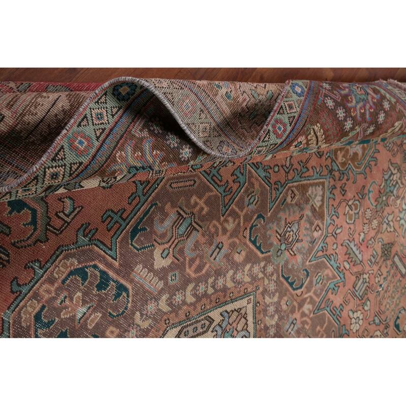 Tabriz Vintage Persian Rug Hand-Knotted Pink Geometric Wool Carpet - 9'9" x 13'4"