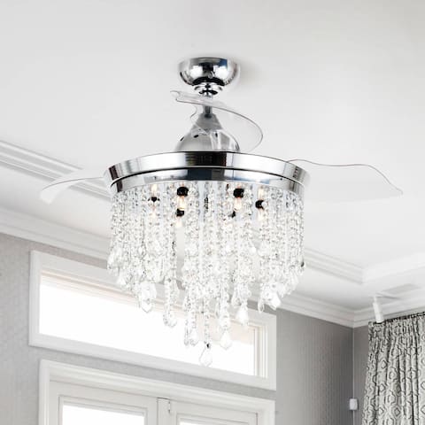 Silver Orchid Shearer Chrome 42-inch Crystal Ceiling Fan Chandelier