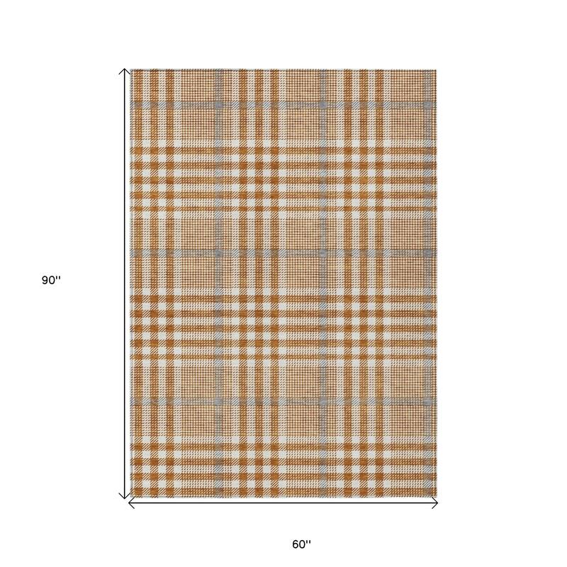 HomeRoots Plaid Transitional Rectangle Outdoor Rug