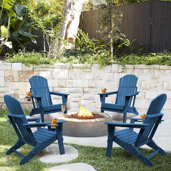 Vrakae Folding Adirondack Chair with Cup Holder Set of 4 - Bed