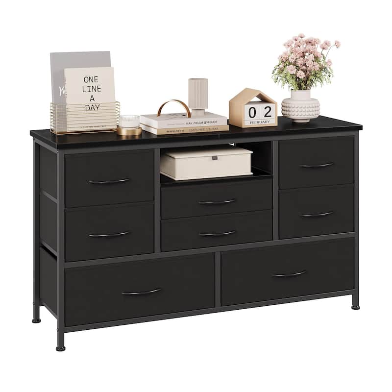 8-Drawer Fabric TV Stand with LED Lights & Built-in Power Outlets